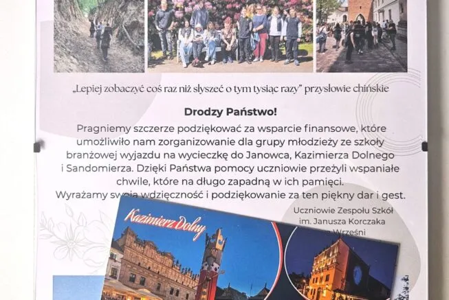 podziekowanie od uczniow ze Szkoly im J Korczaka